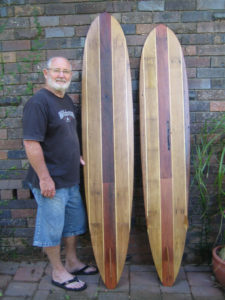 Wooden display surfboards